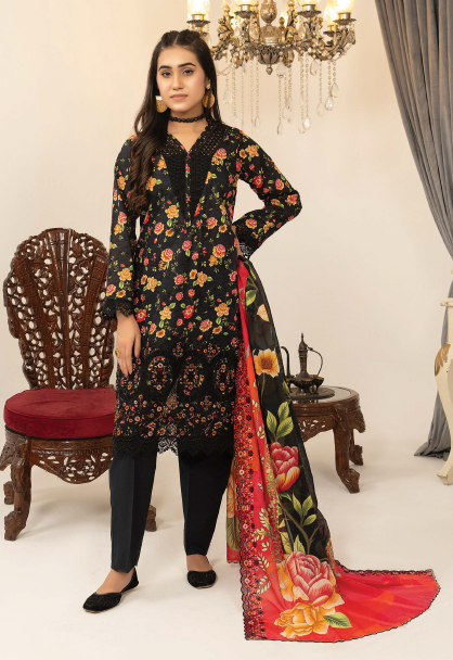 Three-Piece Lawn Digital Printed & Embroidered Suit
