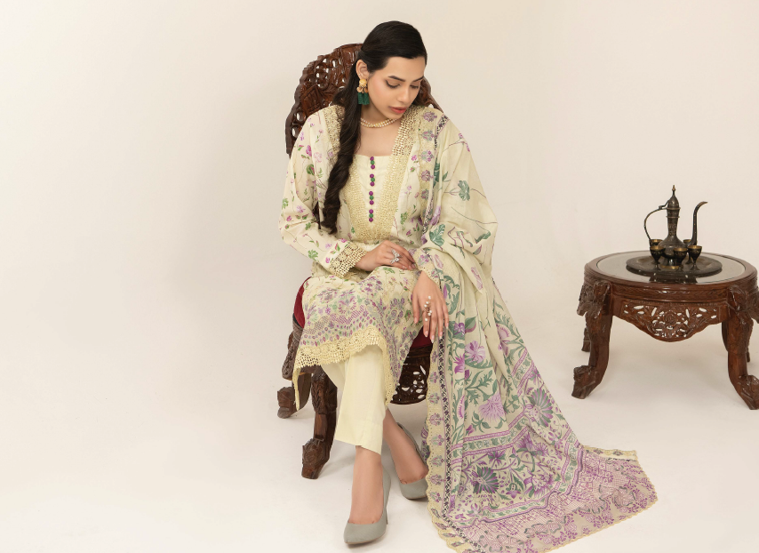 Three-Piece Lawn Digital Printed & Embroidered Suit