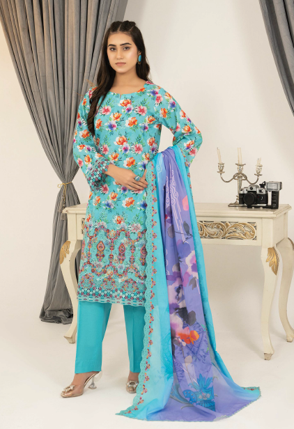 Three-Piece Lawn Digital Printed & Embroidered Suit