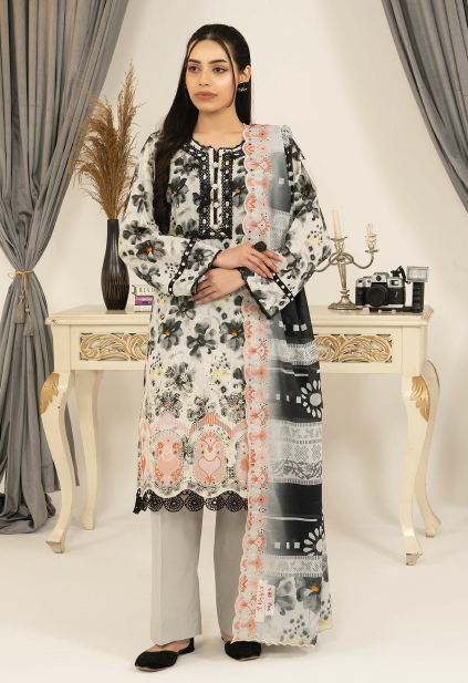 Three-Piece Lawn Digital Printed & Embroidered Suit