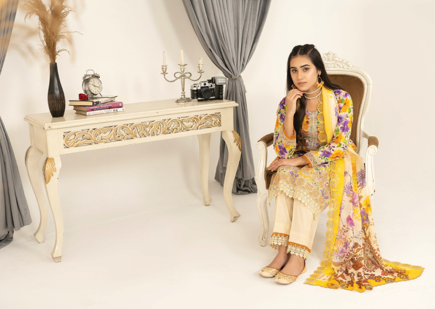 Three-Piece Lawn Digital Printed & Embroidered Suit