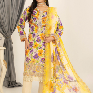 Three-Piece Lawn Digital Printed & Embroidered Suit
