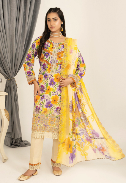 Three-Piece Lawn Digital Printed & Embroidered Suit