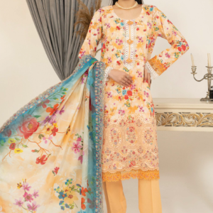 Three-Piece Lawn Digital Printed & Embroidered Suit