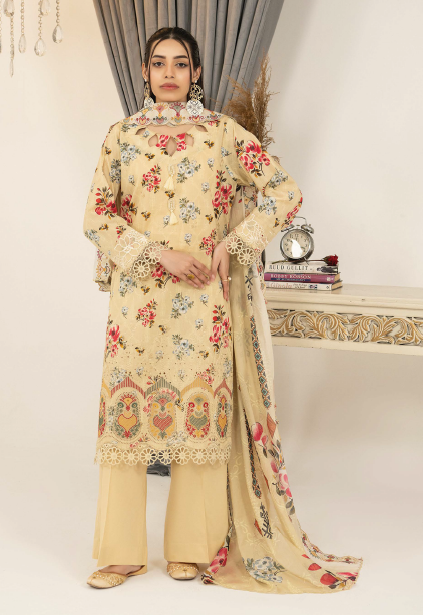 Three-Piece Lawn Digital Printed & Embroidered Suit