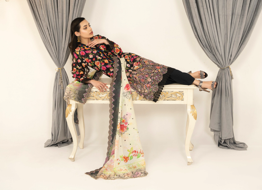 Three-Piece Lawn Digital Printed & Embroidered Suit