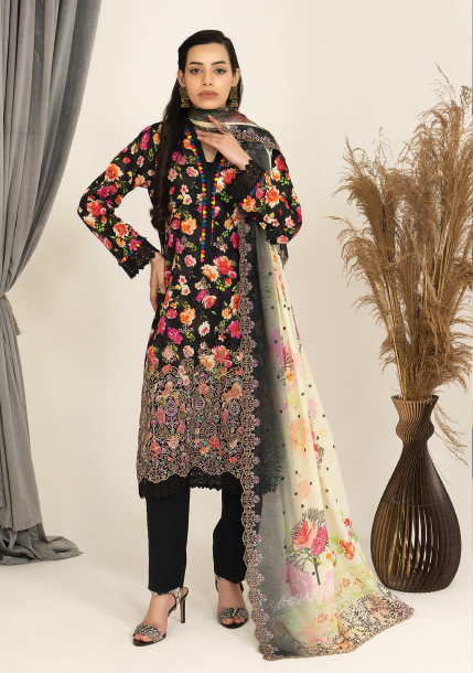 Three-Piece Lawn Digital Printed & Embroidered Suit