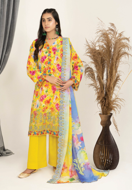 Three-Piece Lawn Digital Printed & Embroidered Suit