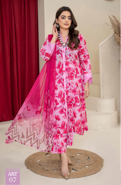 Three-Piece Digital Printed Lawn & Chiffon Suit โ Modern & Trendy