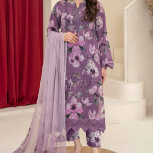 Three-Piece Digital Printed Lawn & Chiffon Suit – Modern & Trendy