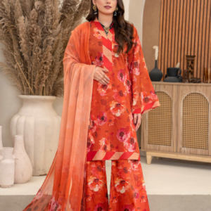 Three-Piece Digital Printed Lawn & Chiffon Suit – Modern & Trendy