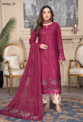Three-Piece Lawn & Chiffon Embroidered Suit โ Graceful & Elegant