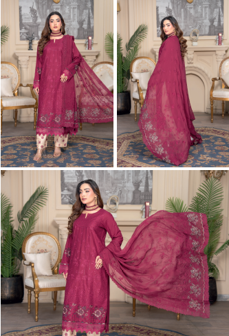 Three-Piece Lawn & Chiffon Embroidered Suit โ Graceful & Elegant