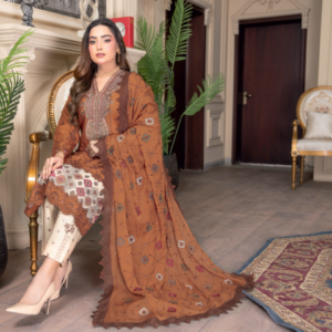 Three-Piece Lawn & Chiffon Embroidered Suit – Graceful & Elegant
