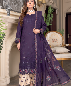 Three-Piece Lawn & Chiffon Embroidered Suit – Graceful & Elegant