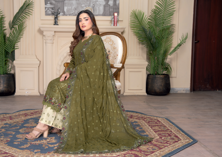 Three-Piece Lawn & Chiffon Embroidered Suit โ Graceful & Elegant - Image 2