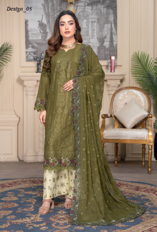 Three-Piece Lawn & Chiffon Embroidered Suit โ Graceful & Elegant