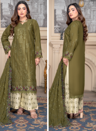 Three-Piece Lawn & Chiffon Embroidered Suit โ Graceful & Elegant