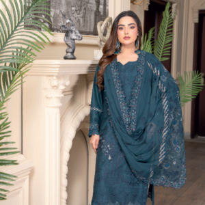 Three-Piece Lawn & Chiffon Embroidered Suit – Graceful & Elegant