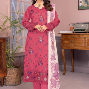 Three-Piece Lawn & Chiffon Jacquard Embroidered Suit – Premium Look