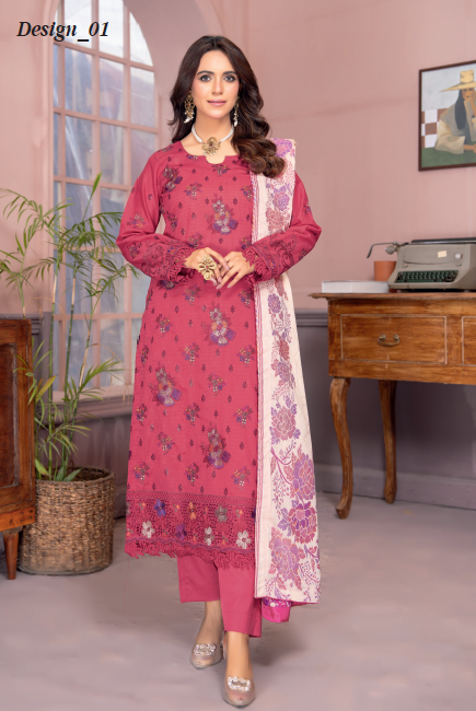 Three-Piece Lawn & Chiffon Jacquard Embroidered Suit โ Premium Look
