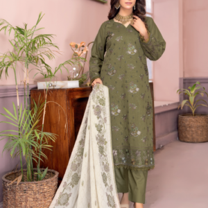 Three-Piece Lawn & Chiffon Jacquard Embroidered Suit – Premium Look