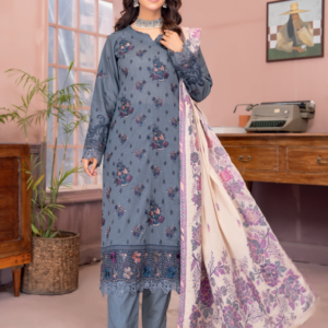Three-Piece Lawn & Chiffon Jacquard Embroidered Suit – Premium Look
